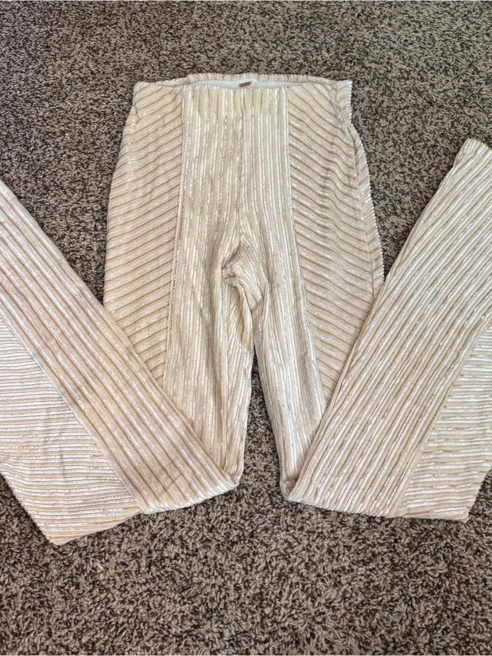 Free People Ribbed Velvet Flare Pants in champagne